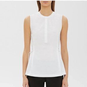 Theory White Sleeveless Pleat-Front Blouse